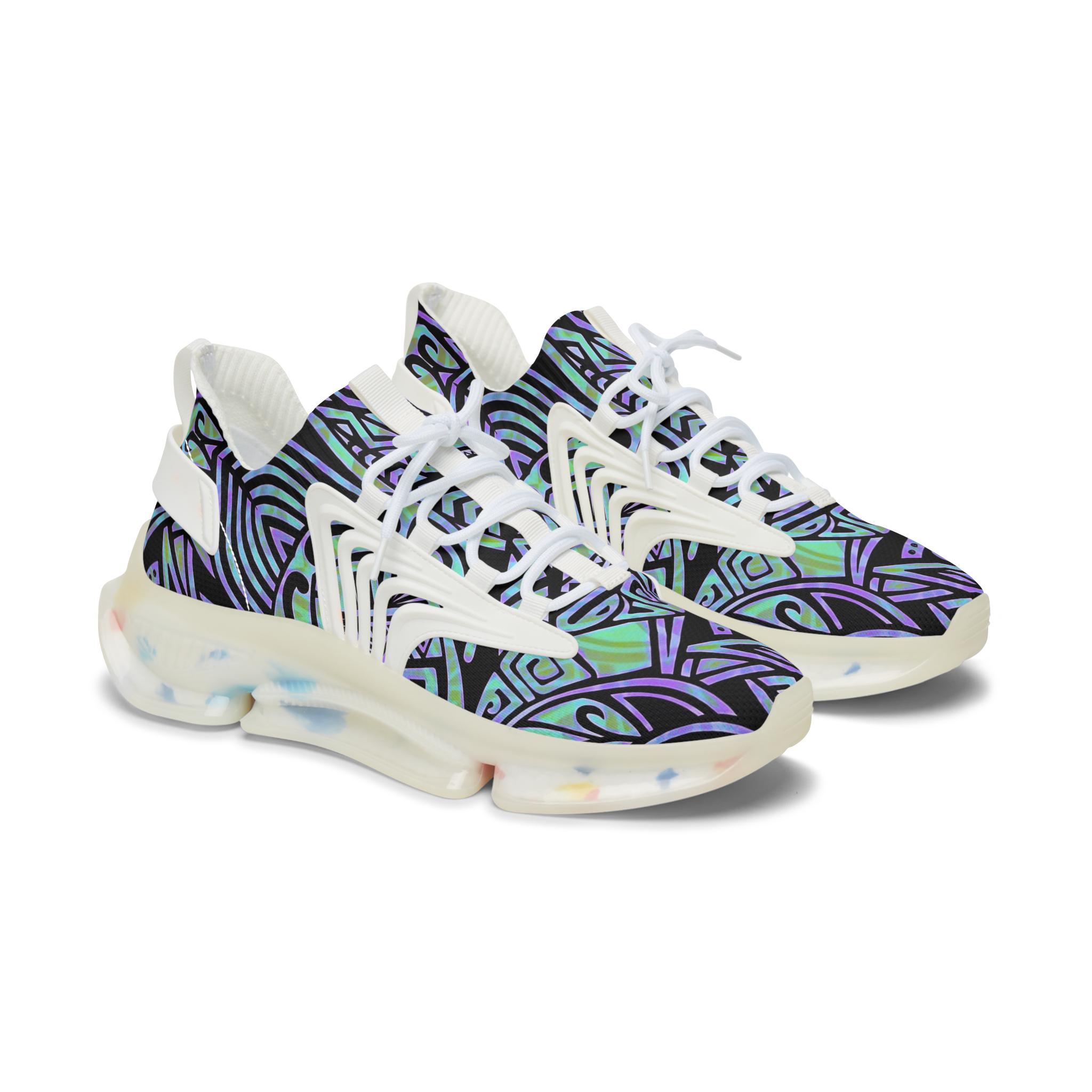 Abstract Geometric Purple Teal Pattern Sneakers | Mesh Sneakers