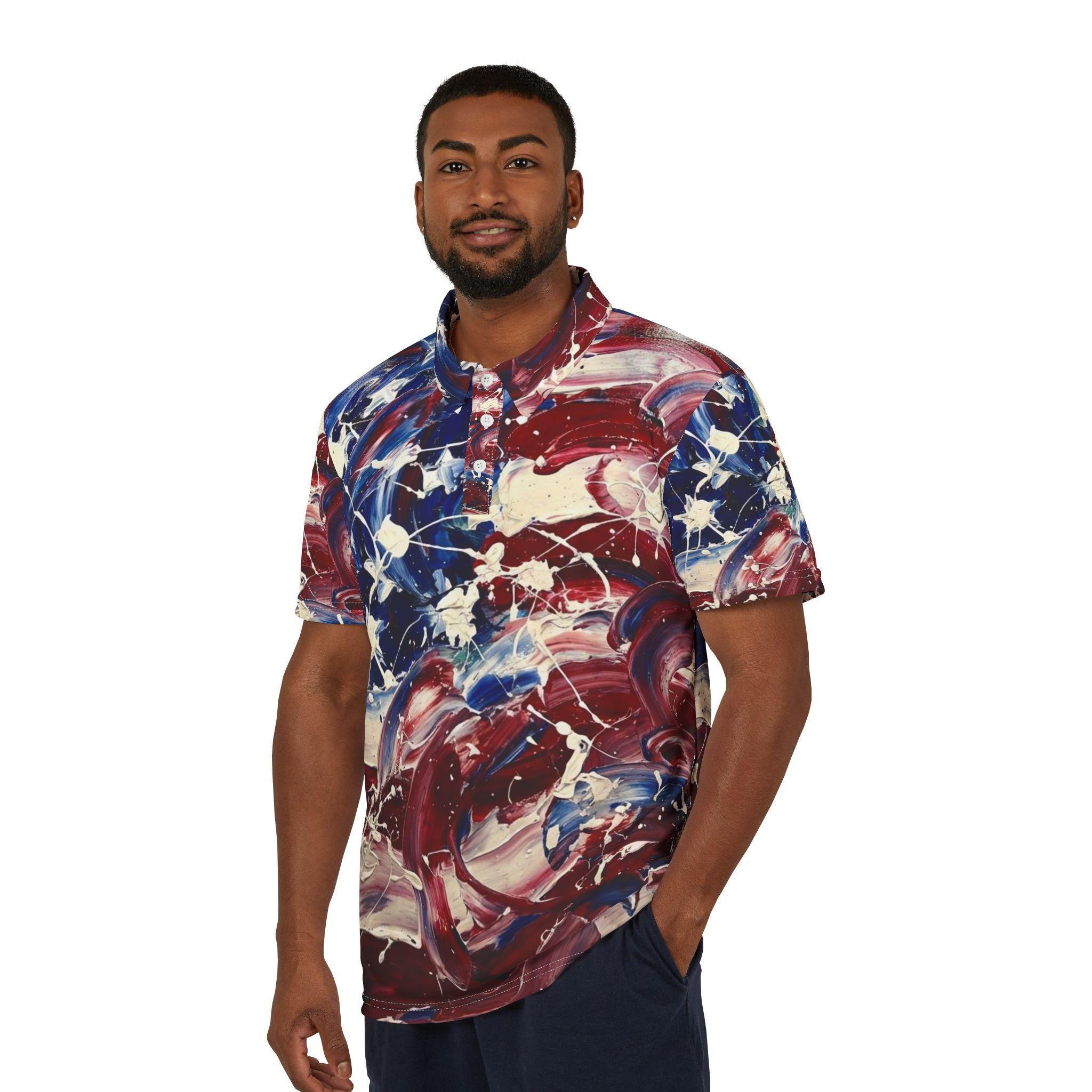 Abstract American Flag Swirl Polo Shirt | Patriotic All-Over Print