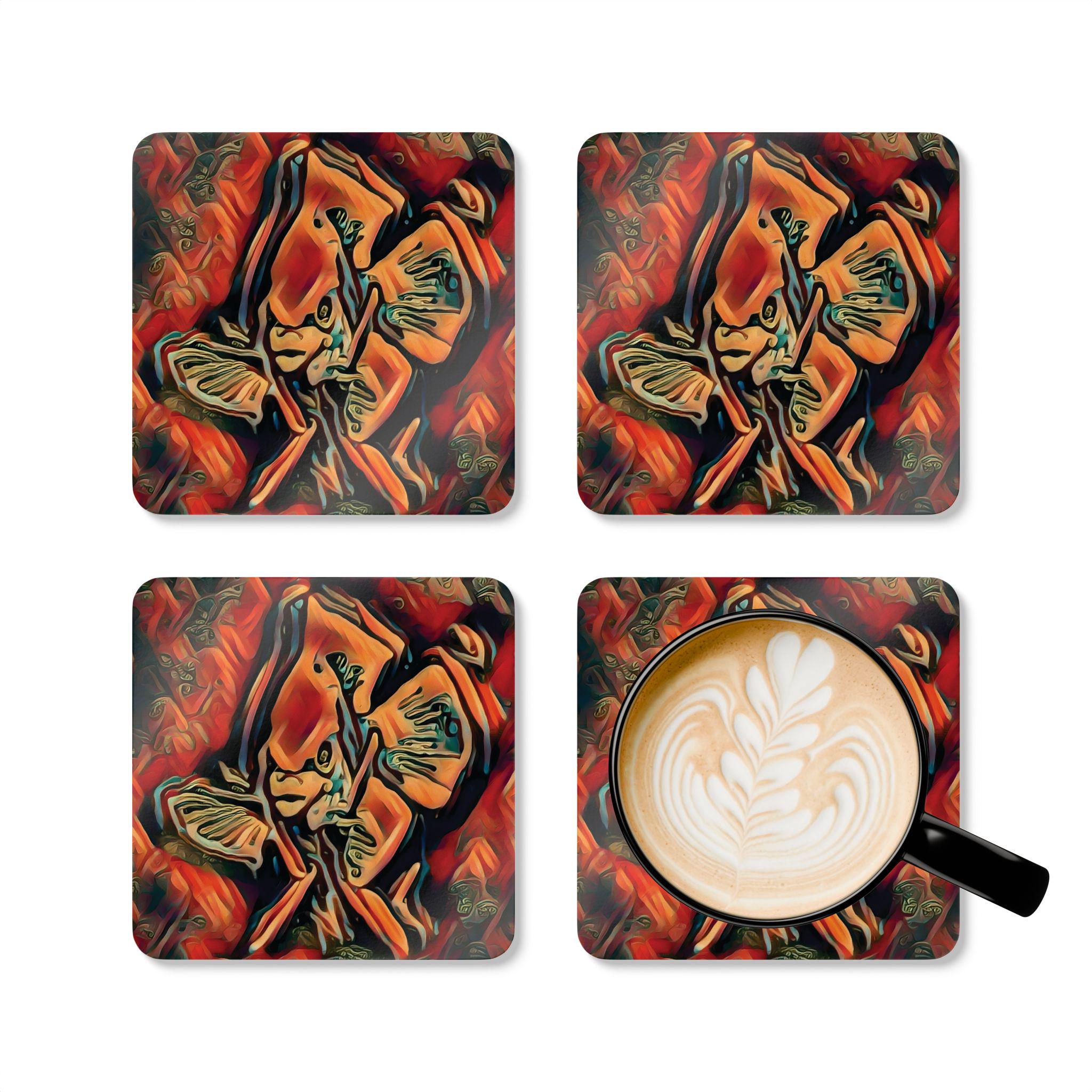 Abstract Floral Mushroom Art Cork Coaster Set | Psychedelic Fungi Design