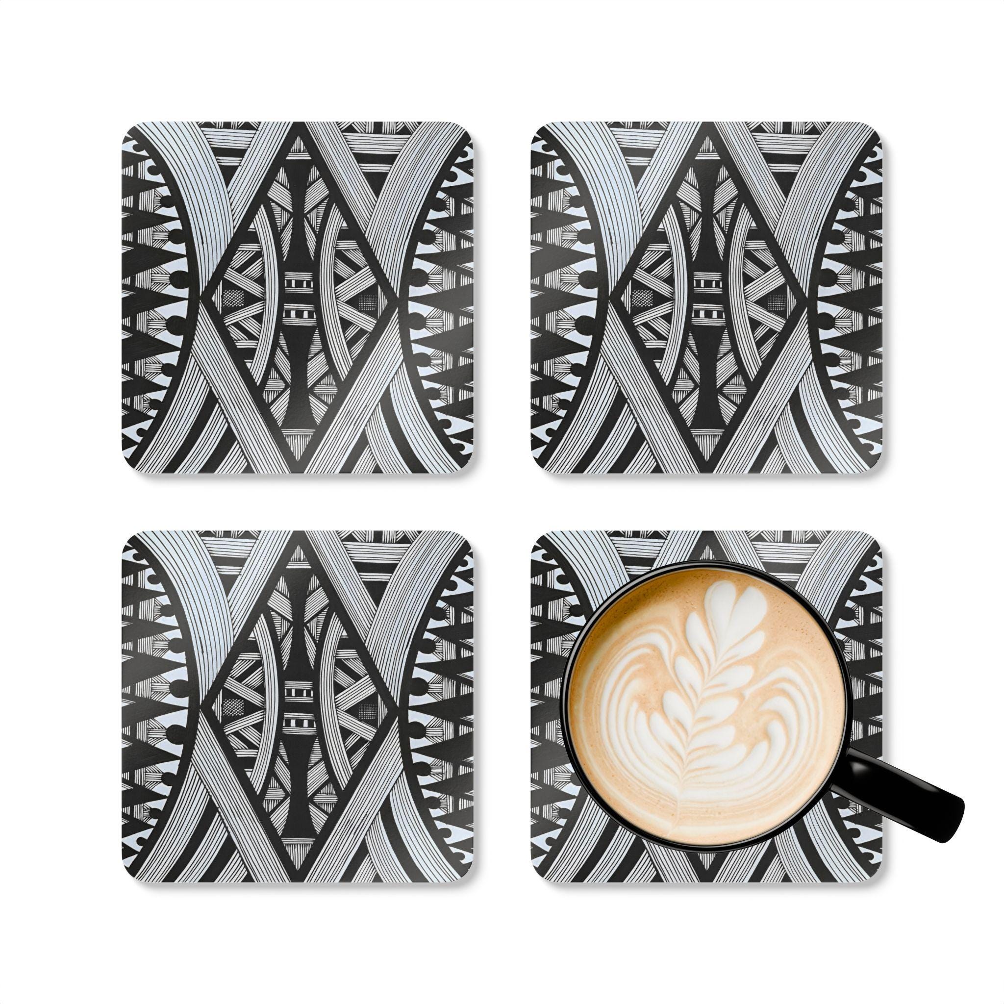 Monochrome Geometric Pattern Cork Coaster