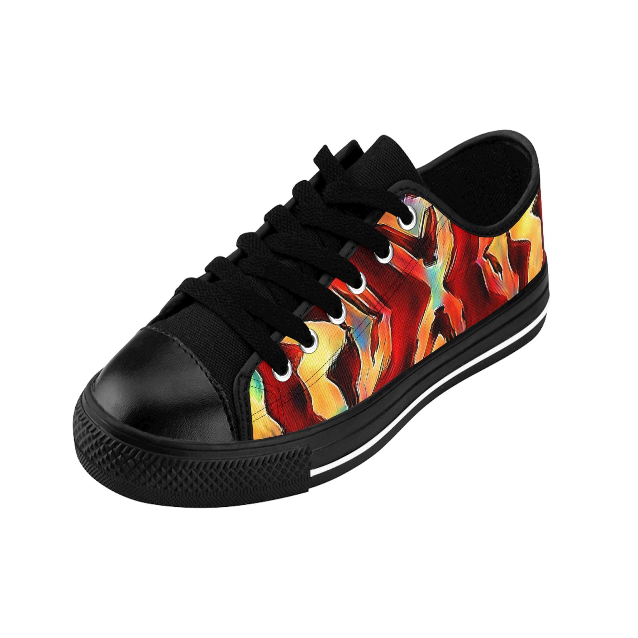 Abstract Flame Pattern Men's Sneakers | Colorful Red Orange Yellow Canvas Shoes
