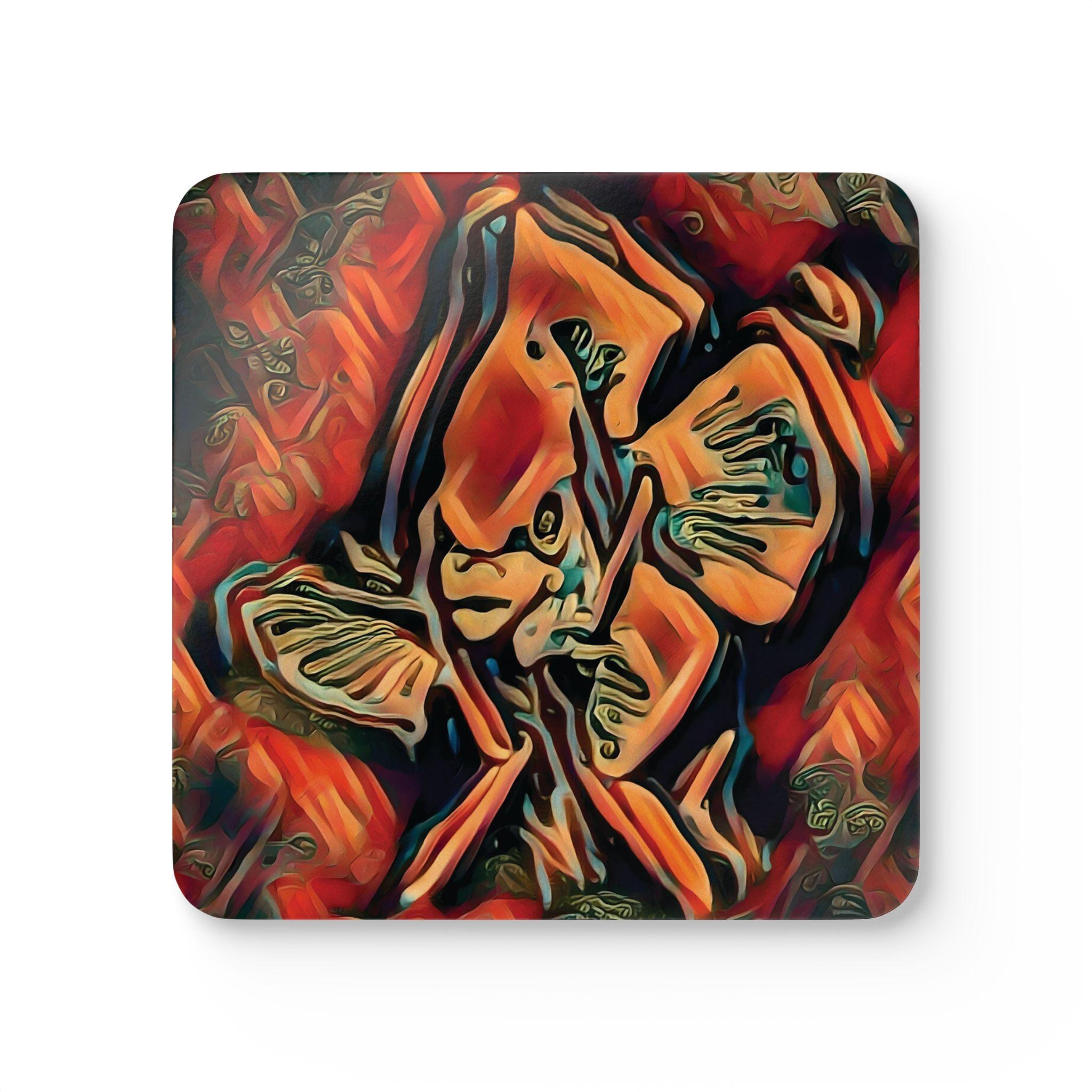 Abstract Floral Mushroom Art Cork Coaster Set | Psychedelic Fungi Design