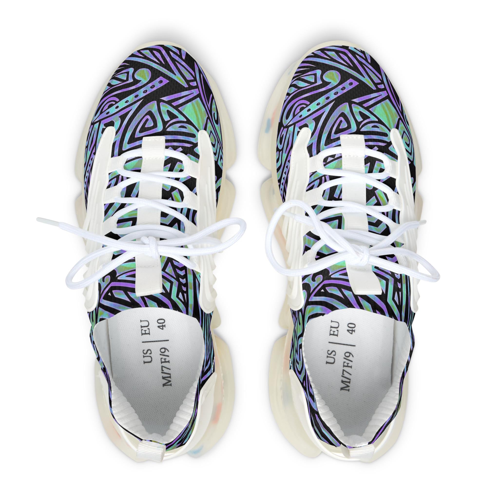 Abstract Geometric Purple Teal Pattern Sneakers | Mesh Sneakers