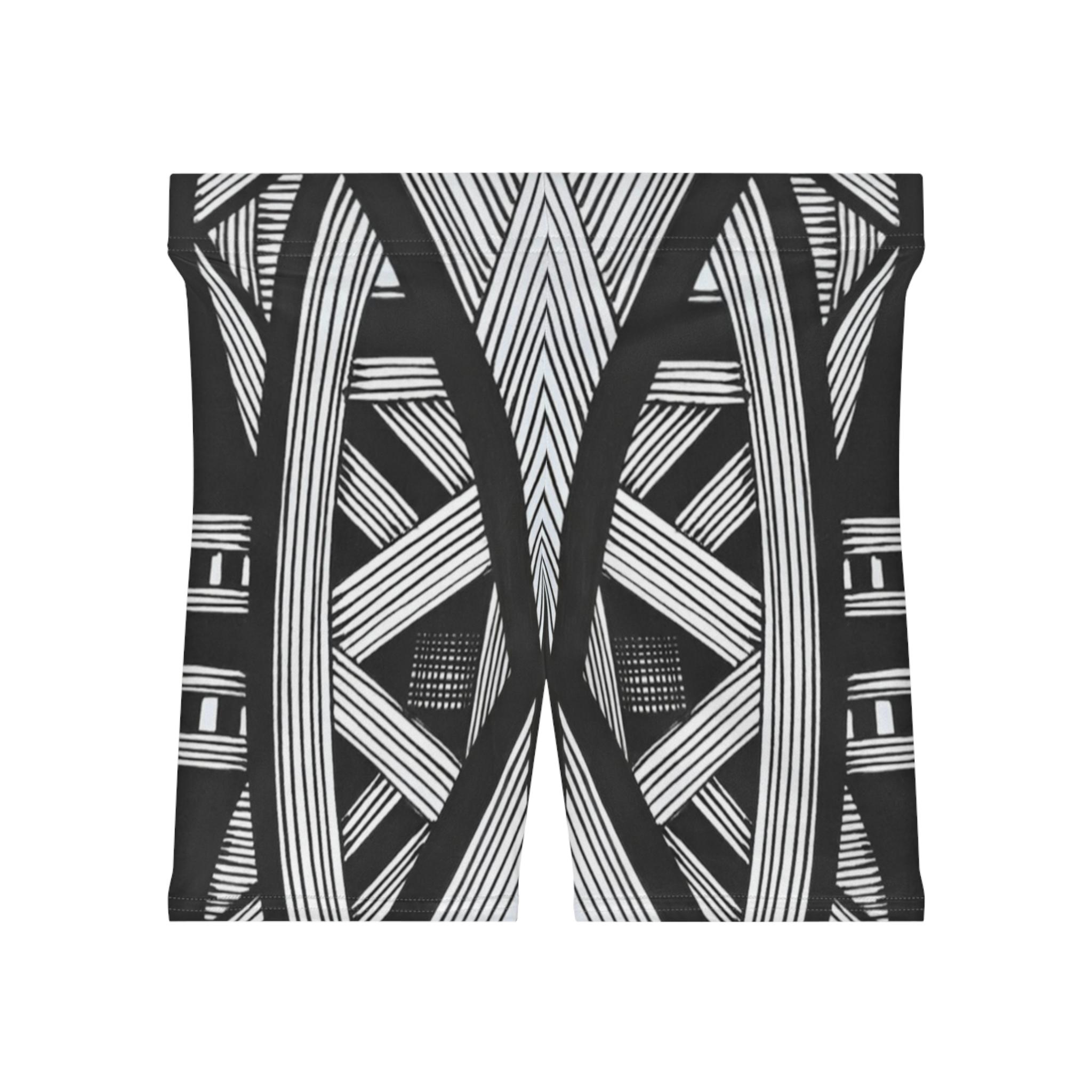 Black White Tribal Lines - Womens Biker Shorts
