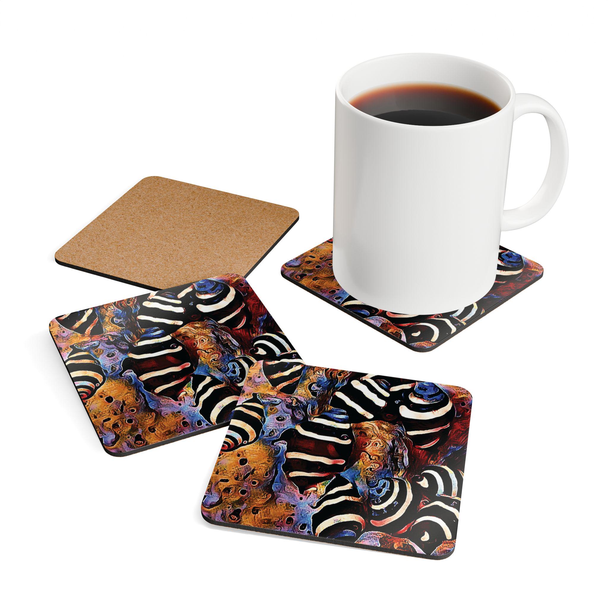 Abstract Nautical Shells Corkwood Coaster Set | Striped Seashell Art