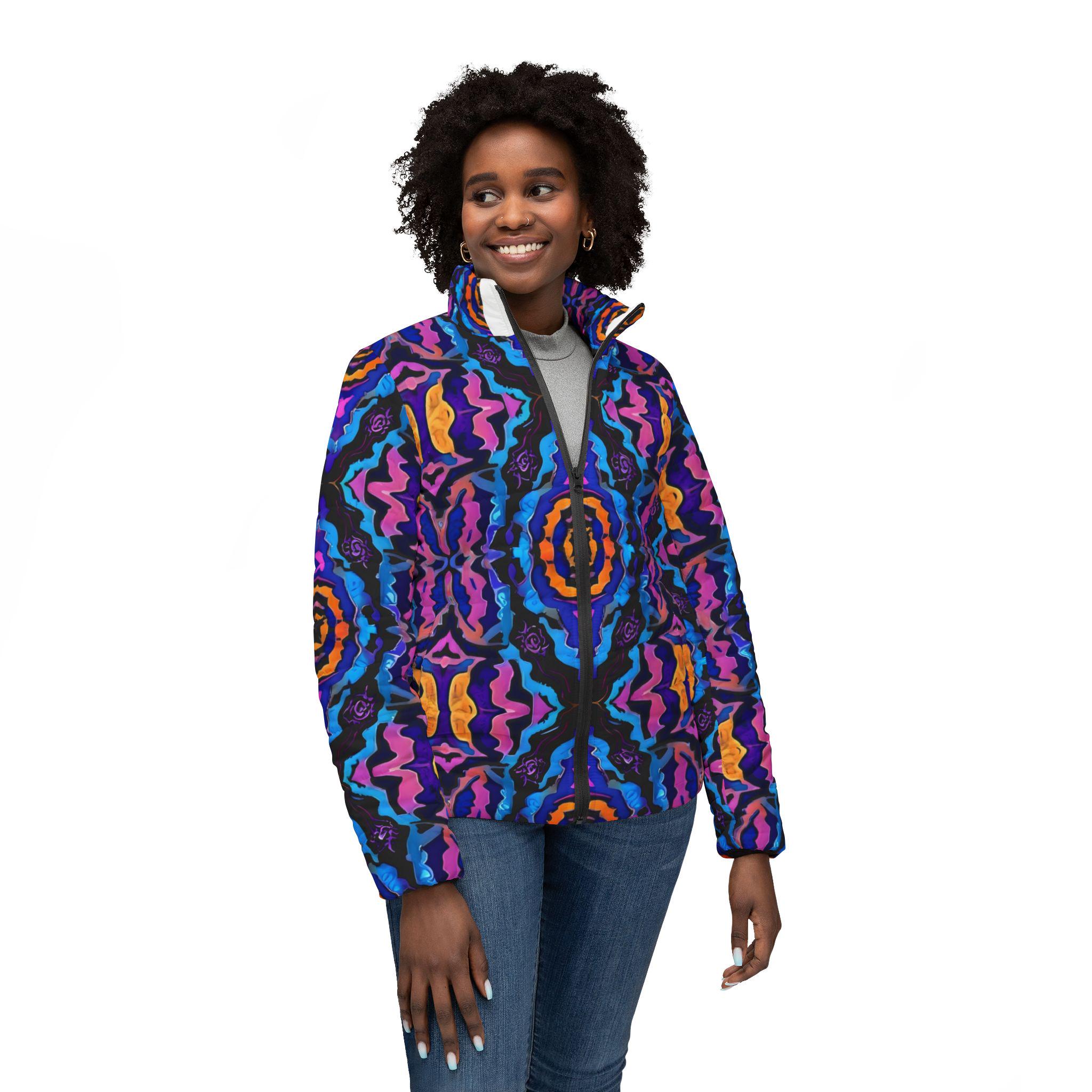 Vibrant Kaleidoscope Women’s Puffer Jacket