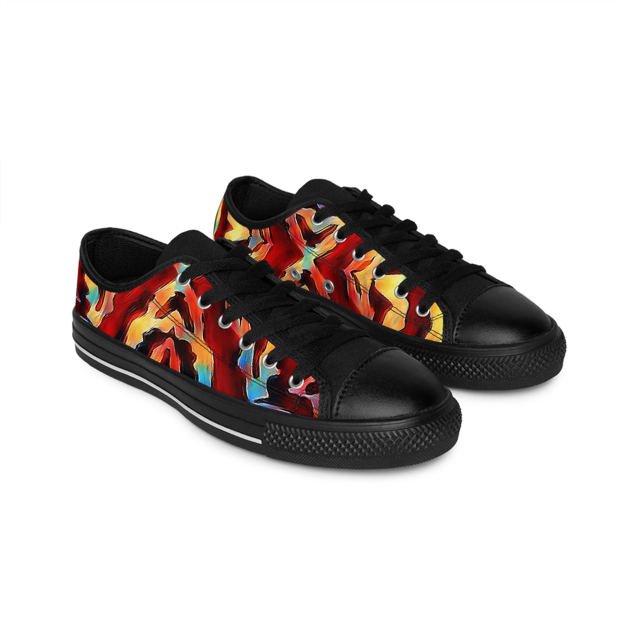 Abstract Flame Pattern Men's Sneakers | Colorful Red Orange Yellow Canvas Shoes