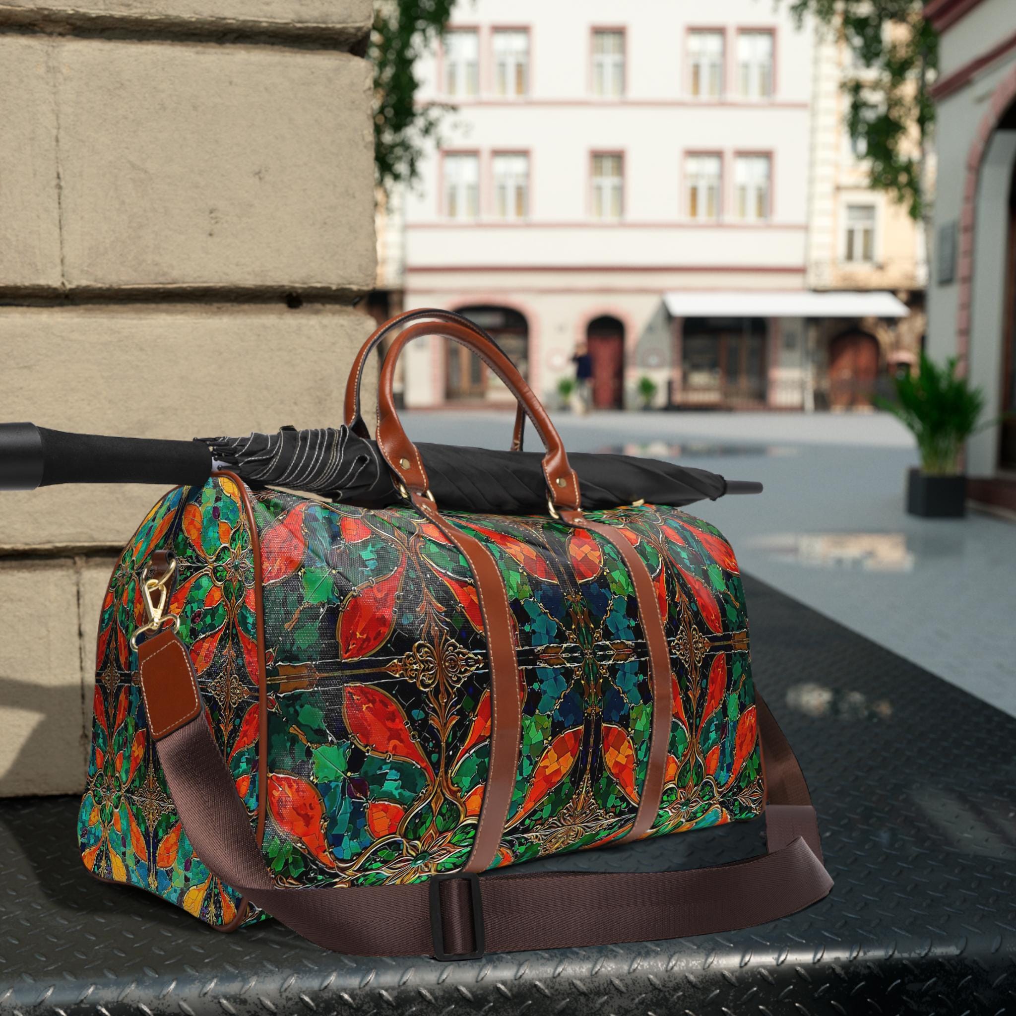 Boho Waterproof Travel Bag - Vibrant Floral Weekender Duffel