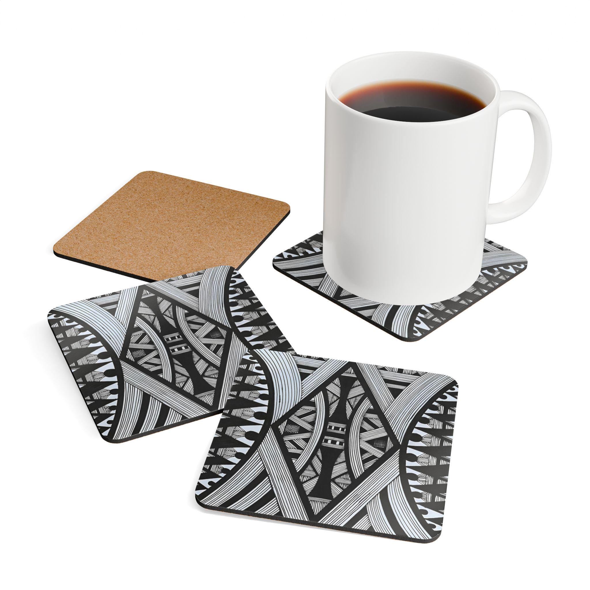 Monochrome Geometric Pattern Cork Coaster