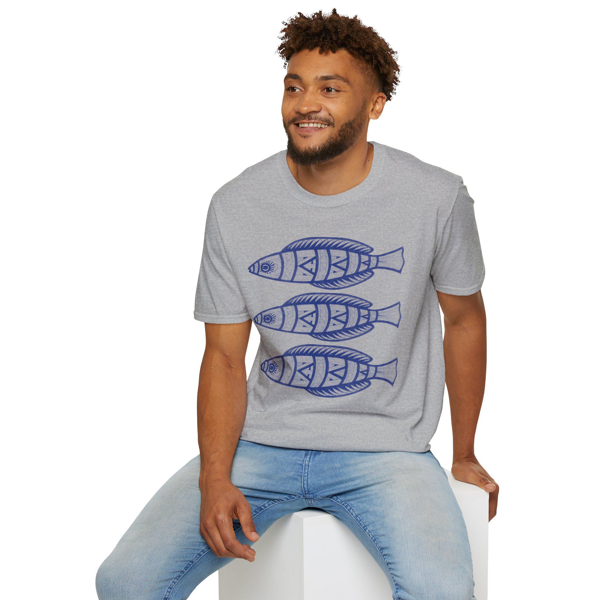 Hand-Drawn Blue Sardines T-Shirt | Nautical Fish Illustration