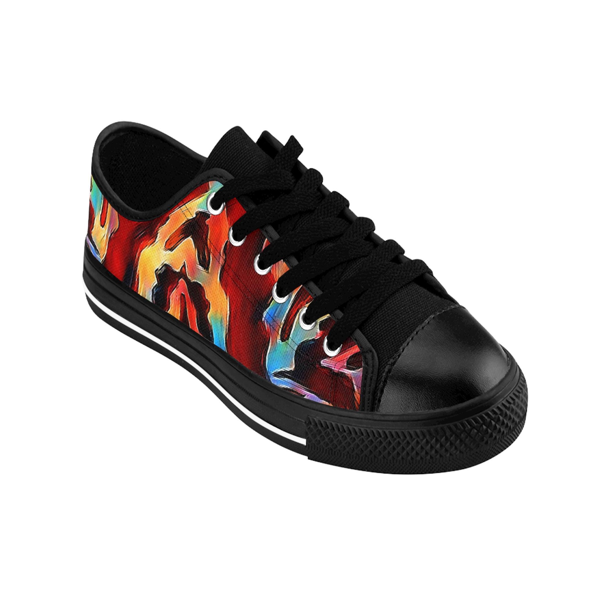 Abstract Flame Pattern Men's Sneakers | Colorful Red Orange Yellow Canvas Shoes