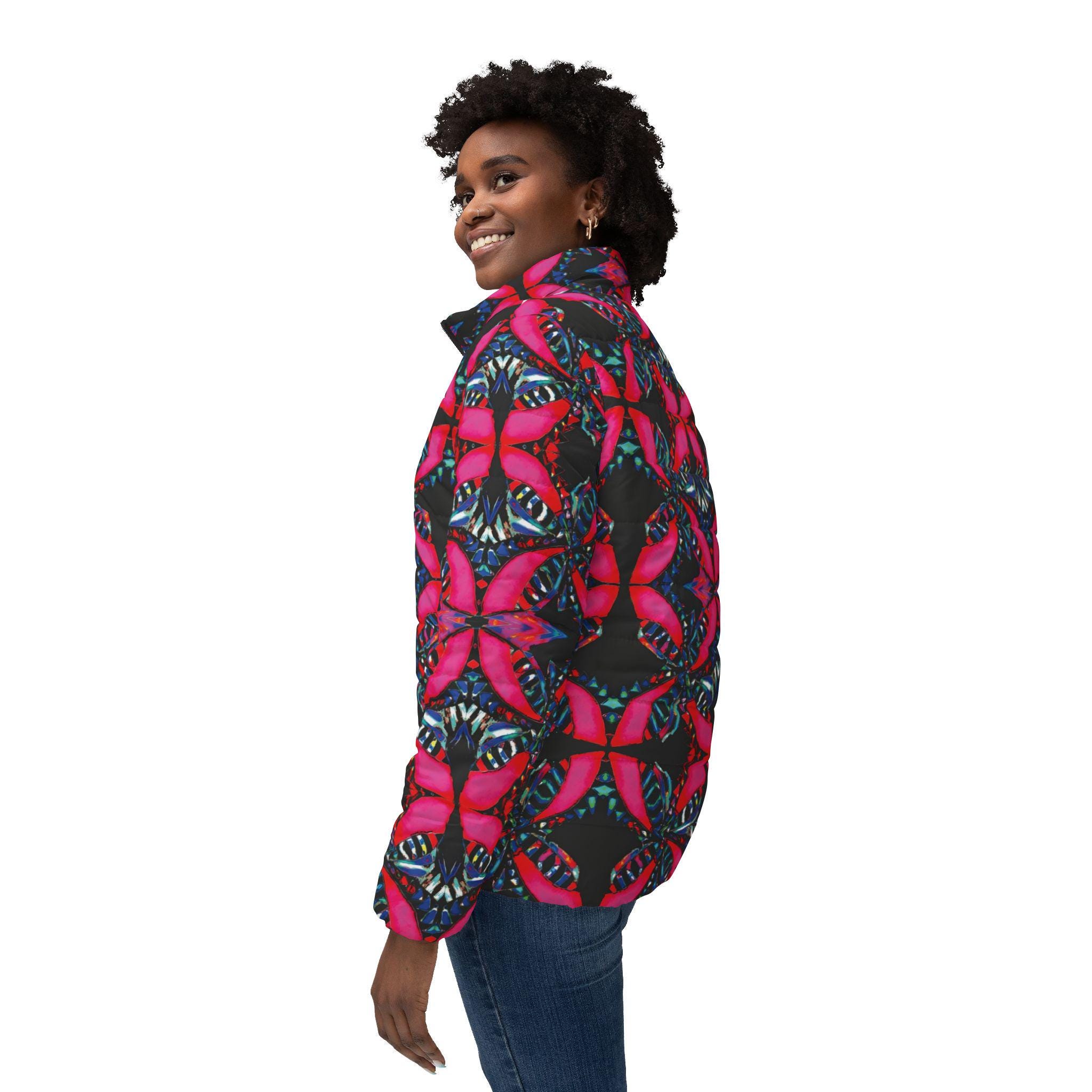 Pink on Black Tight - Womens Puffer Jacket