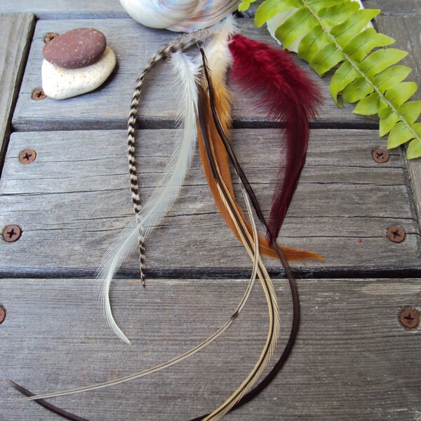 Hair Feathers Extensions Claret Red Mix Boho Tribal Hippie Accessories