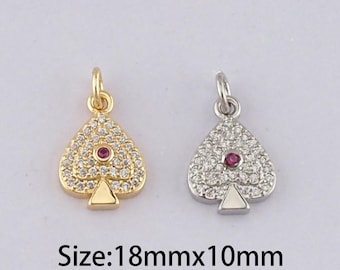 Dijes de cuentas de póker de oro, colgante de póker relleno de oro de 18 quilates, collar de pulsera con dije de póker de plata para fabricación de joyas DIY.