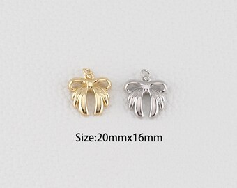 18K Gold Filled Bow Wing Pendant,Dainty Bow Charm Bracelet Necklace for DIY Jewelry Making Supply