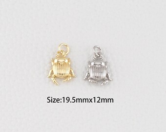 18K Gold Filled Beetle Pendant,Dainty Insect Charm Bracelet Necklace for DIY Jewelry Making Supply