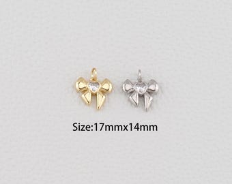 18K Gold Filled Bow Pendant,Dainty Bow With Heart Charm Bracelet Necklace for DIY Jewelry Making Supply
