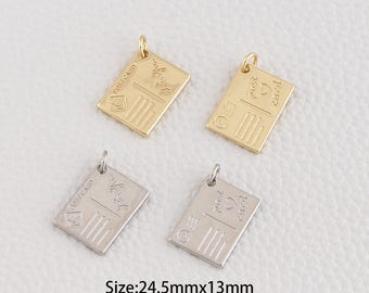 18K Gold Filled Postcard Pendant,Postcard Charm Bracelet Necklace for DIY Jewelry Making Supply