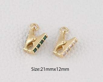 18K Gold Filled Clothespin Pendant,Clip Charm Bracelet Necklace for DIY Jewelry Making Supply
