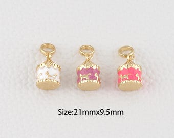 Colgante de carrusel relleno de oro de 18 quilates, pulsera con dije de carrusel esmaltado para hacer joyas DIY.