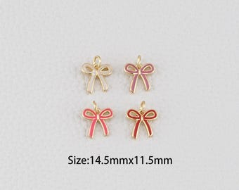 18K Gold Filled Bow Pendant,Enamel Bow Charm Bracelet Necklace for DIY Jewelry Making Supply