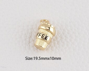18K Gold Filled Coffee Cup Pendant,Enamel Cup Charm Bracelet Necklace for DIY Jewelry Making Supply