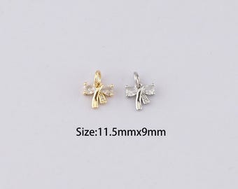 18K Gold Filled Bow Pendant,Crystal Bow Charm Bracelet Necklace for DIY Jewelry Making Supply