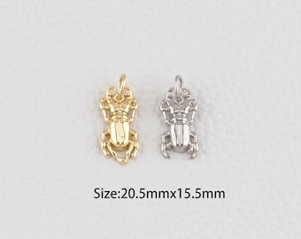 18K Gold Filled Beetle Pendant,Dainty Insect Charm Bracelet Necklace for DIY Jewelry Making Supply