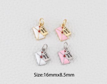 18K Gold Filled love letter Pendant,Enamel love letter Charm Bracelet Necklace for DIY Jewelry Making Supply