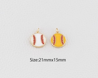 18K Gold Filled Baseball Pendant,Enamel Softball Charm Bracelet Necklace for DIY Jewelry Making Supply