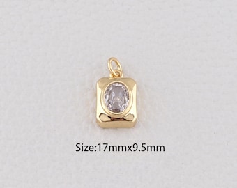 18K Gold Filled Tiny Crystal Pendant,Dainty Rectangle Crystal Charm Bracelet Necklace for DIY Jewelry Making Supply