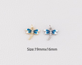 18K Gold Filled Dragonfly Pendant,Enamel Dragonfly Charm Bracelet Necklace for DIY Jewelry Making Supply