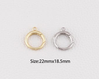 18K Gold Filled Round Carabiner Clasp,Carabiner Lock Connector,Spring Push Gate for DIY Jewelry Finding Necklace Bracelet