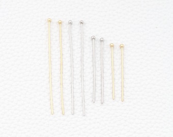 50 alfileres con cabeza esférica rellenos de oro de 18 quilates para hacer joyas DIY.