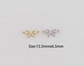 18K Gold Filled Bow Pendant,Dainty Bow Charm Bracelet Necklace for DIY Jewelry Making Supply