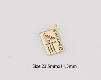 18K Gold Filled Postcard Pendant,Dainty Postcard Charm Bracelet Necklace for DIY Jewelry Making Supply