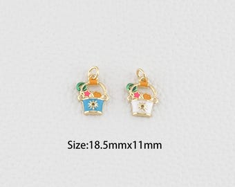 Ciondolo a forma di secchiello da spiaggia riempito in oro 18 carati, collana con ciondolo a forma di secchiello da spiaggia in smalto per la creazione di gioielli fai da te.