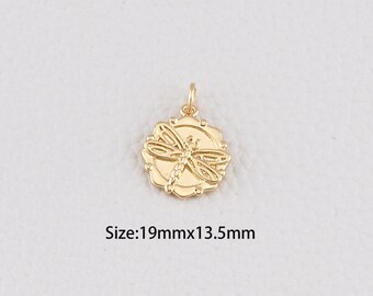 18K Gold Filled Dragonfly Pendant,Dragonfly Charm Bracelet Necklace for DIY Jewelry Making Supply