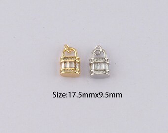 18K Gold Filled CZ Key Lock Pendant,Diny Lock Charm Bracelet Necklace for DIY Jewelry Making Supply