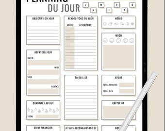 Planner PDF French – Daily & Weekly Agenda Pack to print or fill out – Personal organization – Beige