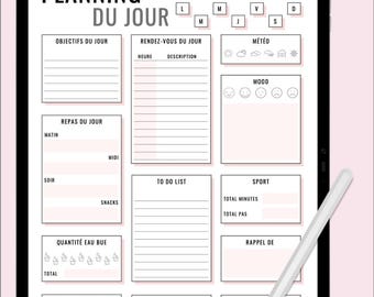 French PDF Planner – Daily & Weekly Agenda Pack to Print or Fill Out – Personal Organization - Pink