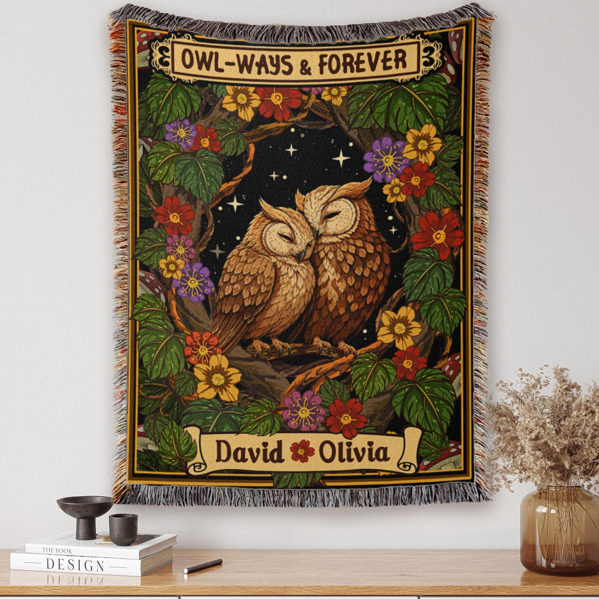Personalized Owl Couple Woven Blanket, Owl-Ways & Forever, Custom Names
