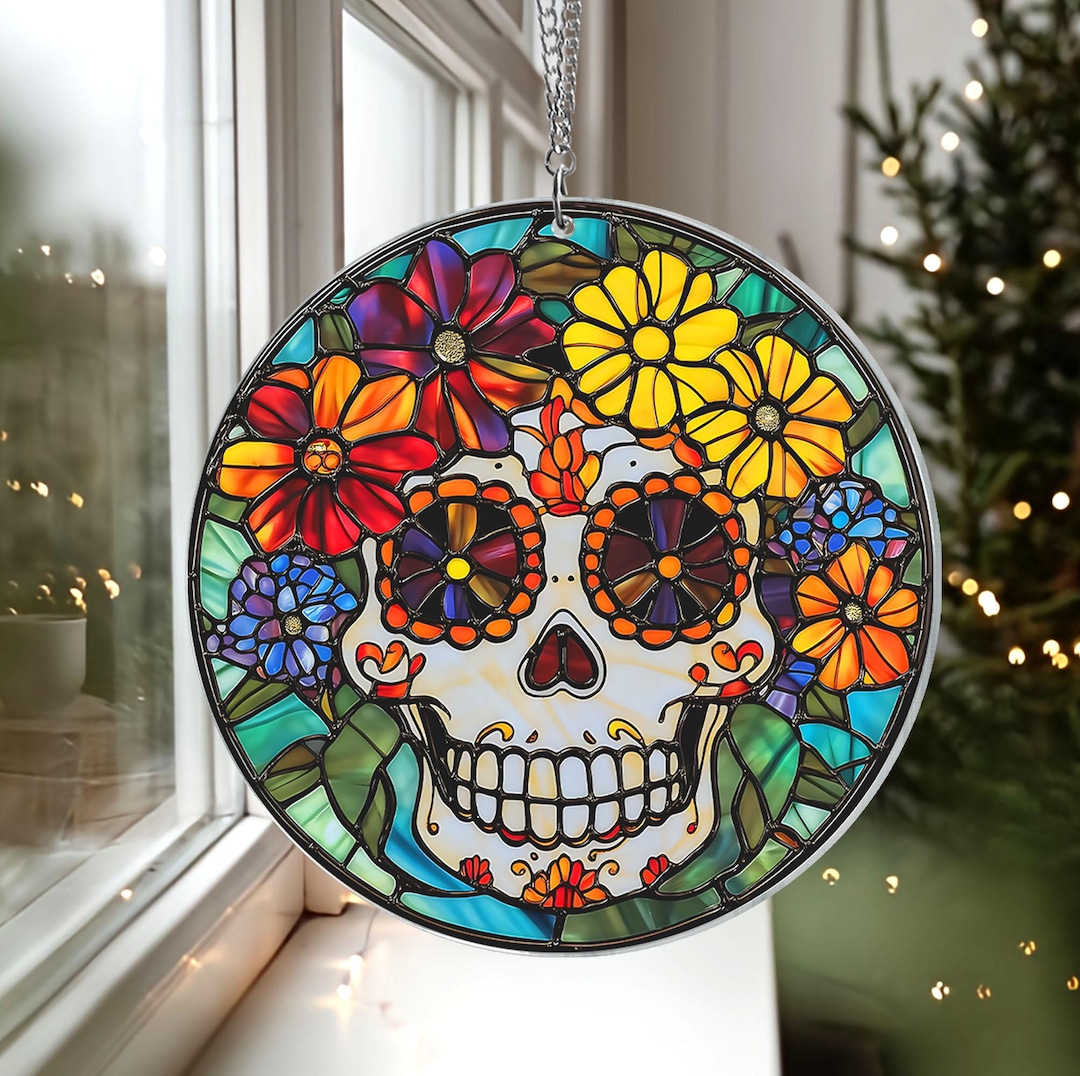 Dia De Los Muertos Sugar Skull Suncatcher Acrylic, Day of the Dead ...