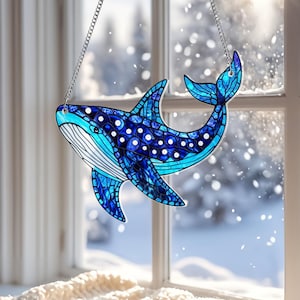 Blue Whale Suncatcher, Whale Acrylic Hanging Window, Dolphin Ornament, Beach Home Decor, Beach and Sea Life Home Decor, Sea Lover Gifts