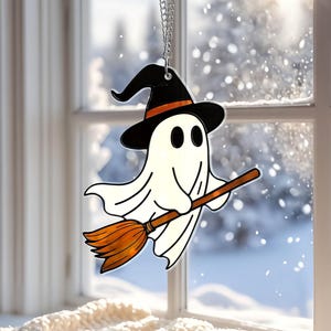 Halloween Ghost Witch Suncatcher, Broom Witch Ghost Acrylic Hanging Window, Housewarming Gifts Decor, Halloween Home Decor Gift