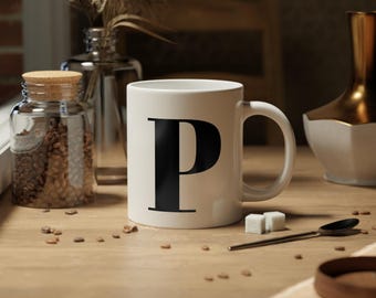 Taza de café personalizada con inicial "P" / Monograma de cerámica de 20 oz