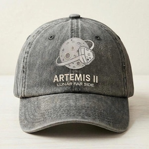 Artemis II Moon Washed Hat / Lunar Far Side Trajectory / 2026 NASA Orion Crewed Flight Souvenir / Retro Style Space Cap
