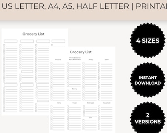 Printable Grocery List, Customizable Shopping List (Digital Download)