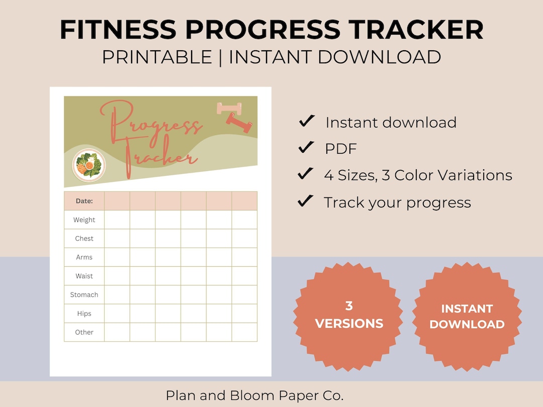 Fitness Progress Tracker, Printable Fitness Progress Tracker, Progress ...