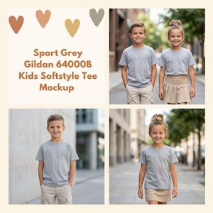 Gildan 64000B Sport Grey Softstyle Tee | Blank Kids Shirt PNG | Clean Apparel image 1